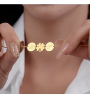 Kişiye Özel 925 Ayar Gümüş Yonca Çift Harf Bileklik (Gold)