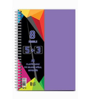 5+3 Ayraçlı Defter 8 Konulu 200 Yaprak 1 Adet 5 Kareli 3 Çizgili Spralli Plastik Kapak Seperatörlü (Lila)