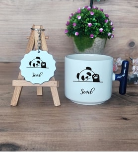 Sevimli Panda Hediye Seti Kupa Bardak T Kulplu ve Anahtarlık Arkadaşa Doğum Günü Hediyesi (Model 2)
