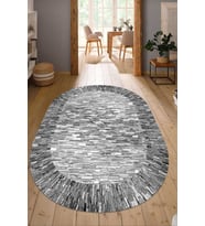 Dijital Baskılı Kaymaz Taban Yıkanabilir Oval Salon Halısı Mutfak Halısı Yolluk NDO-SD-232 (Gri)