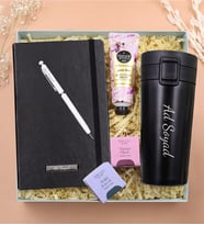 Kişiye Özel 350 Ml Kilitli Termos & Defter & Touch Pen & Eyüp Sabri Tuncer El ve Vücut Kremi & Teashop 2'li Bitki Çayı Hediye Seti (Siyah)