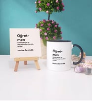 Öğretmen Kupa Bardak Lacivert Dekoratif Taş Baskı (Model 5)