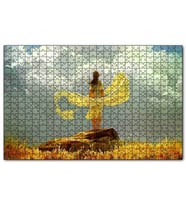 Cakapuzzle Bulutlu Gökler ve Sarı Elbiseli Kız Puzzle Yapboz MDF (Ahşap) (500 Parça)