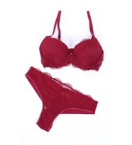 Pierre Cardin Kadın Dantelli Desteksiz Regular Sütyen Takım (Bordo)