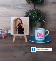 Ebe Fotoğraflı Dekoratif Taş, Ahşap Altlıklı Türk Kahvesi Fincanı Hediye (Model 5)