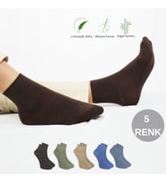 Erkek Bambu Patik Düz Desen (5 Çift) Dikişsiz Çorap (Çok Renkli-Multı)