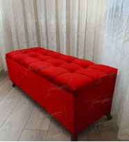 Lüks Çizgi Kapitoneli Sandıklı Puf Bench 120 cm CevizAyak (Kırmızı)