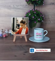 Anasınıfı Öğretmeni Fotoğraflı Dekoratif Taş, Ahşap Altlıklı Türk Kahvesi Fincanı Hediye Öğretmenler Günü Hediyesi (Model 2)