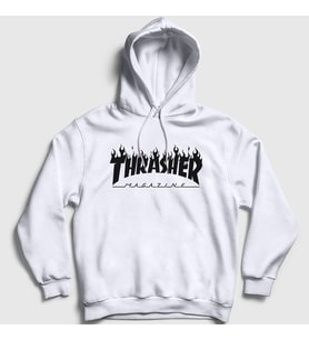 Presmono Unisex Gri Logo V6 Thrasher Kapüşonlu Sweatshirt 279769tt (Beyaz)