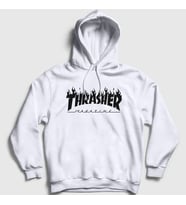 Presmono Unisex Gri Logo V6 Thrasher Kapüşonlu Sweatshirt 279769tt (Beyaz)