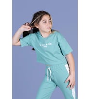 Toontoy Kız Çocuk Crop Model Tişört (Yeşil)