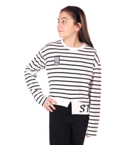 Toontoy Kız Çocuk Çizgili Striped Baskılı Sweatshirt (Beyaz)