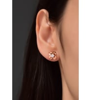 Papatya Silver 925 Ayar Gümüş Rose Kaplama Hediyeli Zirkon Doğum Taşlı Frezya Çiçeği Küpe (Beyaz)