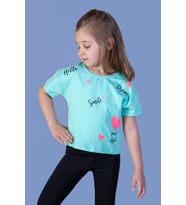 Toontoy Kız Çocuk Crop Model Neon Baskılı Tişört (Mint Yeşili)