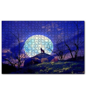Cakapuzzle Çıplak Ağaçlar, Uluyan Kurt ve Süper Ay Puzzle Yapboz MDF (Ahşap) (500 Parça)