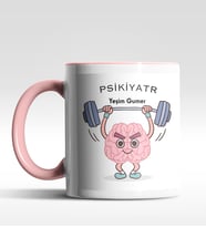 Kişiye Özel Psikiyatr Tasarımlı Siyah Kupa (Beyaz-Pembe)