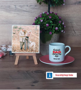 Babaya Hediye Fotoğraflı Dekoratif Taş, Ahşap Altlıklı Türk Kahvesi Fincanı Hediye Babaya Doğum Günü Hediyesi (Model 6)