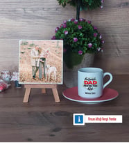 Babaya Hediye Fotoğraflı Dekoratif Taş, Ahşap Altlıklı Türk Kahvesi Fincanı Hediye Babaya Doğum Günü Hediyesi (Model 6)