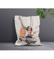 BK Gift Kişiye Özel Sevgililer Karikatürlü Kanvas Bez Çanta, Baskılı Omuz Çantası, Alışveriş Çantası, Plaj Çantası, Sevgiliye Hediye (Model 10)