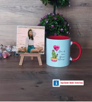 Arkadaşa Hediye Kaktüs Fotoğraflı Dekoratif Taş, Kupa Bardak Beyaz Hediye Doğum Günü Hediyesi (Model 2)