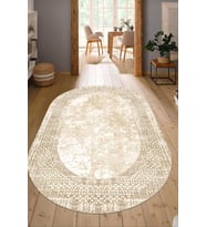 Dijital Baskılı Kaymaz Taban Yıkanabilir Oval Salon Halısı Mutfak Halısı Yolluk NDO-SD-738 (Krem)