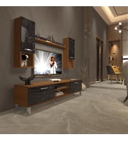 Decoraktiv Eko 5da Mdf Dvd Krom Ayaklı Tv Ünitesi Tv Sehpası (Ceviz - Siyah Mermer)