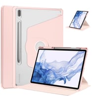 Samsung Galaxy Tab S7 Plus T970 Kılıf Termik Kalem Bölmeli Dönebilen Standlı Cas (Pembe)
