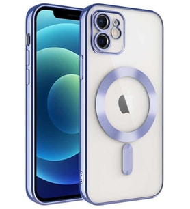 iPhone 11 Kılıf Magsafe Köşeleri Renkli Lüx Şeffaf Kamera Lens Korumalı (Lila)