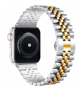 Apple Watch 44/45/46/49mm Kordon Şeritli Metal Kordon 36 2/3/4/5/6/se/7/8/9/10/1 (Gri - Pembe)