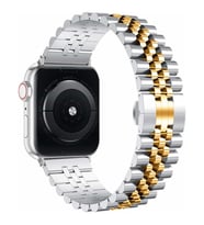 Apple Watch 44/45/46/49mm Kordon Şeritli Metal Kordon 36 2/3/4/5/6/se/7/8/9/10/1 (Gri - Pembe)
