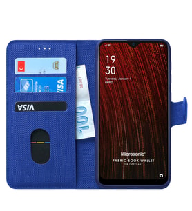 Microsonic Oppo AX7 Kılıf Fabric Book Wallet (Lacivert)