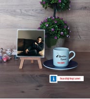 Öğretim Üyesi Fotoğraflı Dekoratif Taş, Ahşap Altlıklı Türk Kahvesi Fincanı Hediye Öğretmenler Günü Hediyesi (Model 4)
