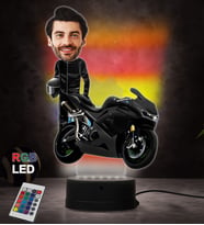 Doğum Günü Hediyesi,Sevgiliye Hediye, Kişiye Özel Fotoğraflı Motorcu Karikatür 3D Led Lamba (RGB)