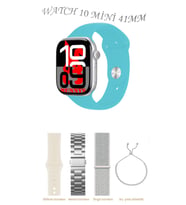 Samsung Galaxy M21 Uyumlu Açık Mavi Akıllı Saat Watch 10 Mini Kordon Hediyeli AMOLED EKRAN 41MM (Gri-Turkuaz)