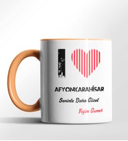 Kişiye Özel Afyonkarahisar Seninle Daha Güzel Tema Siyah Renk Kupa (Turuncu)
