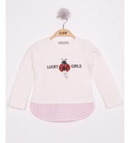Toontoy Kız Çocuk Uğur Böceği Nakışlı T-Shirt (Ekru)