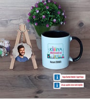 Kimya Mühendisi Kupa Bardak Beyaz ve Fotoğraflı Ahşap Anahtarlık Hediye (Model 11)