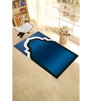 EVDEYA Dijital Baskılı Yıkanabilir Silinebilir Modern 70x130 Namazlık Seccade, SECCADE-6-GRİ, (Mavi)