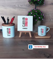 Dedeye Hediye Hediye Seti Dekoratif Taş, Kalemlik, Ahşap Altlıklı Türk Kahvesi Fincanı Hediye (Model 1)