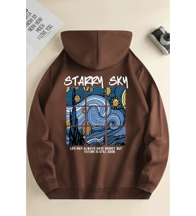 Starry Sky Baskılı Unisex Oversize Sweatshirt (Kahverengi)