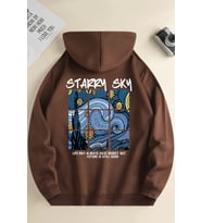 Starry Sky Baskılı Unisex Oversize Sweatshirt (Kahverengi)