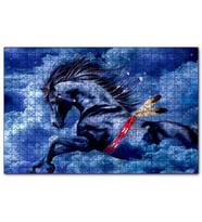 Cakapuzzle Siyah Kızılderili Atı ve Bulutlu Gökler  Puzzle Yapboz MDF (Ahşap) (1000 Parça)