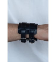 Çift Tokalı Geniş Yeniçeri Osmanlı Erkek Deri Bileklik b30 (Lacivert)