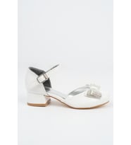 Taşlı Kurdeleli Kız Çocuk Babet (Beyaz)