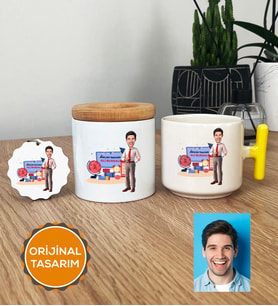 Kişiye Özel Karikatürlü İngilizce Öğretmeni Hediye Seti T Kupa, Kalemlik, Anahtarlık Erkek İngilizce Öğretmenine Öğretmenler Günü Hediyesi (Sarı)