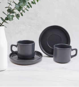 2'li Double Türk Kahvesi ve Çay Fincanı Takımı (Gri)
