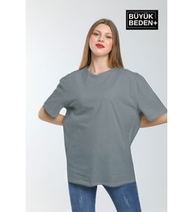 Kadın Büyük Beden Bisiklet Yaka Tshırt SPR25BTSK10 (Gri)