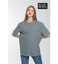 Kadın Büyük Beden Bisiklet Yaka Tshırt SPR25BTSK10 (Gri)
