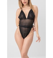 DoReMi Dantelli Çapraz Askılı Baybdoll-291 (Çizgili Antrasit)