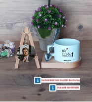 Gazeteci Kupa Bardak Beyaz ve Fotoğraflı Ahşap Anahtarlık Hediye (Model 8)